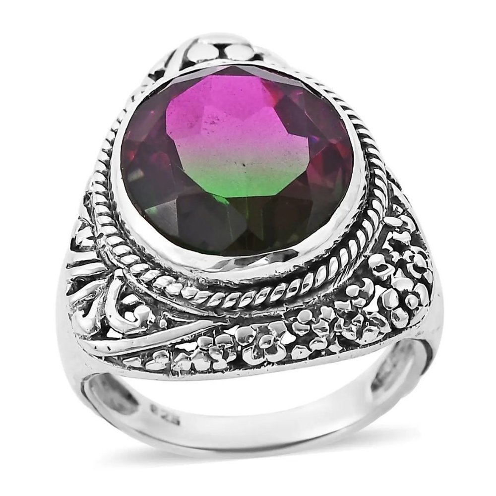 Bali Design Colorful Watermelon Quartz Solitaire 925 Sterling Size 8